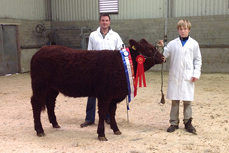 Female calf Champion 2014, owner John Burke with his nephew and Seamus Nagle